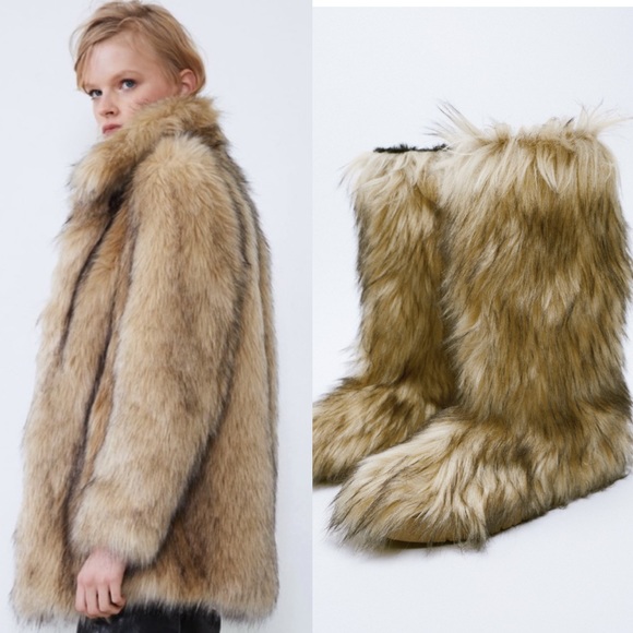 Zara Other - Zara faux fur jacket with matching faux fur boots
